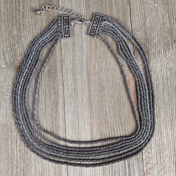 🌟 3/$15 🌟 Antique Silver Tone Multi Strand Greek Key Design Necklace - Picture 2 of 7